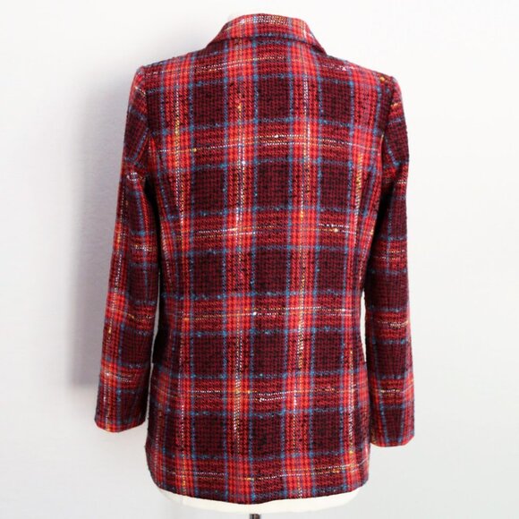 Halogen Nordstrom Avondale Tweed Plaid Wool Blend Blazer Jacket Coat S $149 Red - Picture 6 of 16
